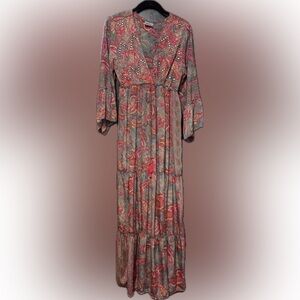Vintage Boho Italian Silk Paisley Print Maxi Dress